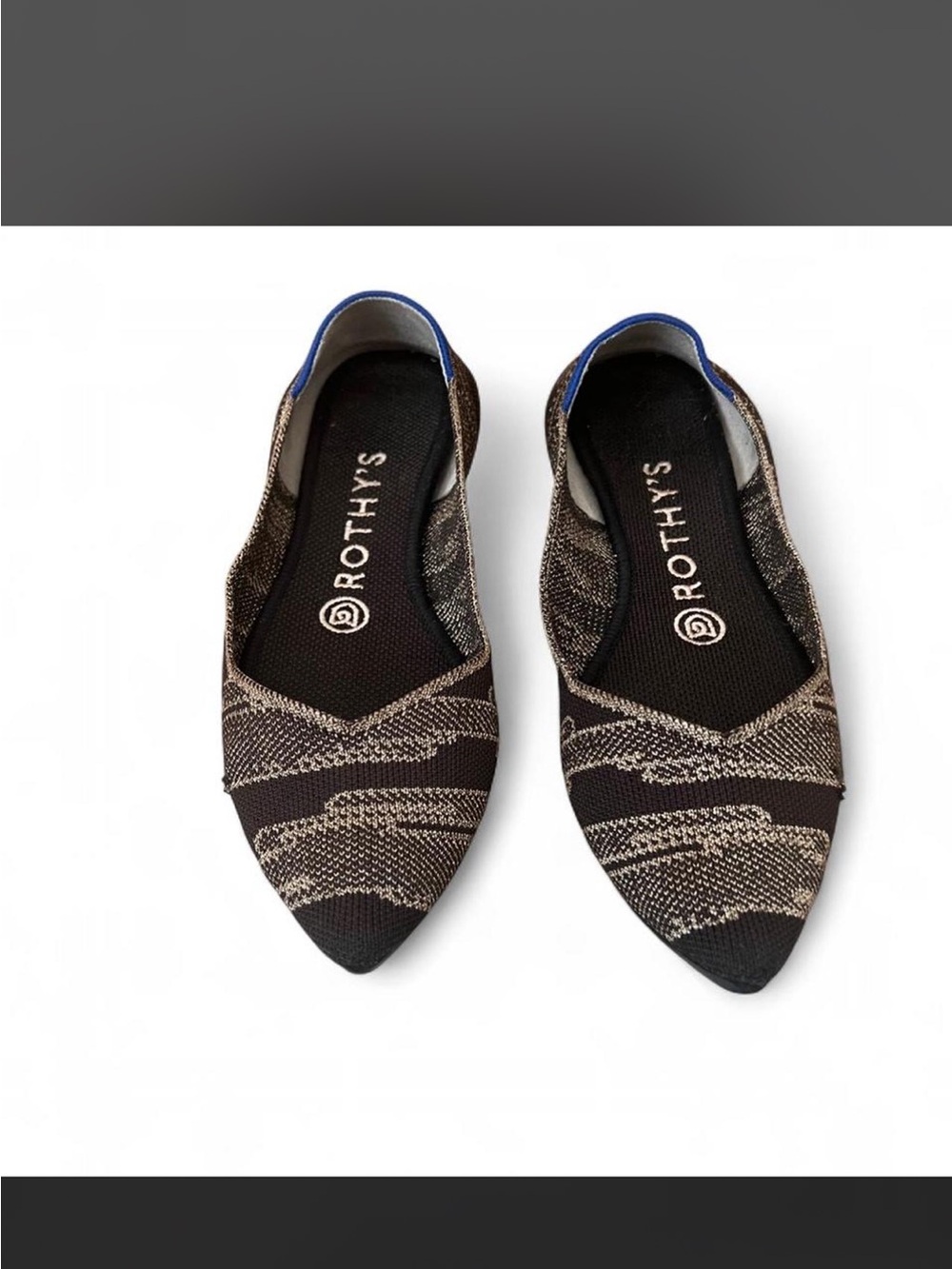 Rothy's black gold shimmer Pointed Toe Knit Flats